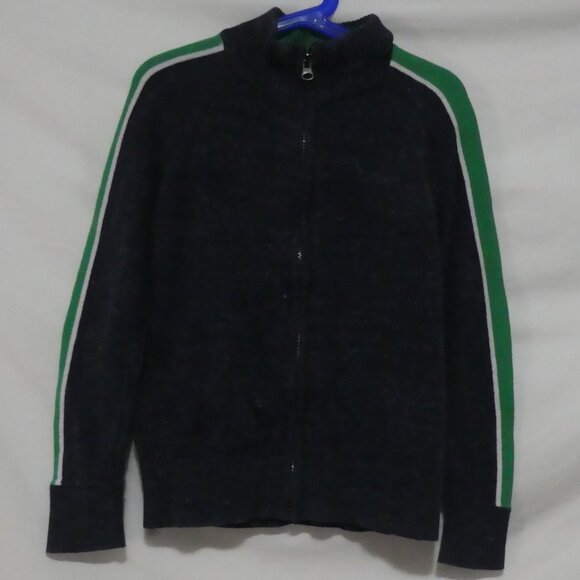 GAP KIDS | small | Navy Zip-Up Sweater With Green and White Striped Sleeves - Picture 1 of 14